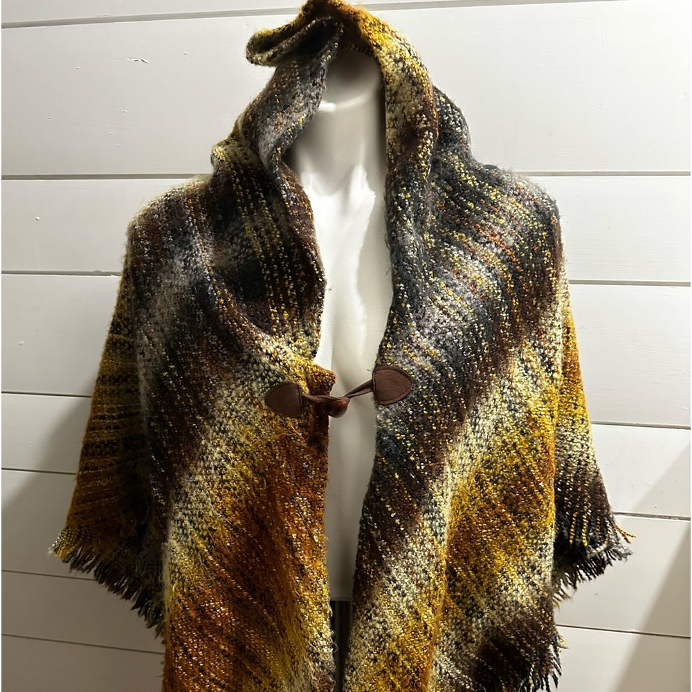 Shawl Multi Color Button Front One Size Brown Bla… - image 2